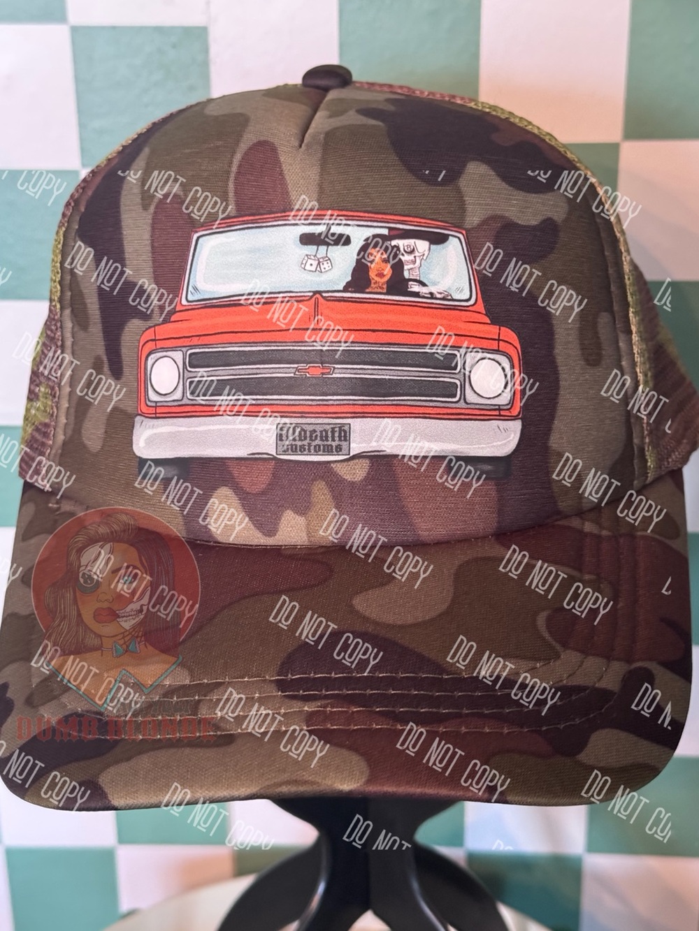 Camo Trucker Hat with Orange Vintage Truck Graphic
